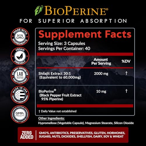 Pure Himalayan Shilajit Capsules Supplement (60,000mg+ Absorption Enhancer+50% Rainbow Nutrients, LLC uk supplements