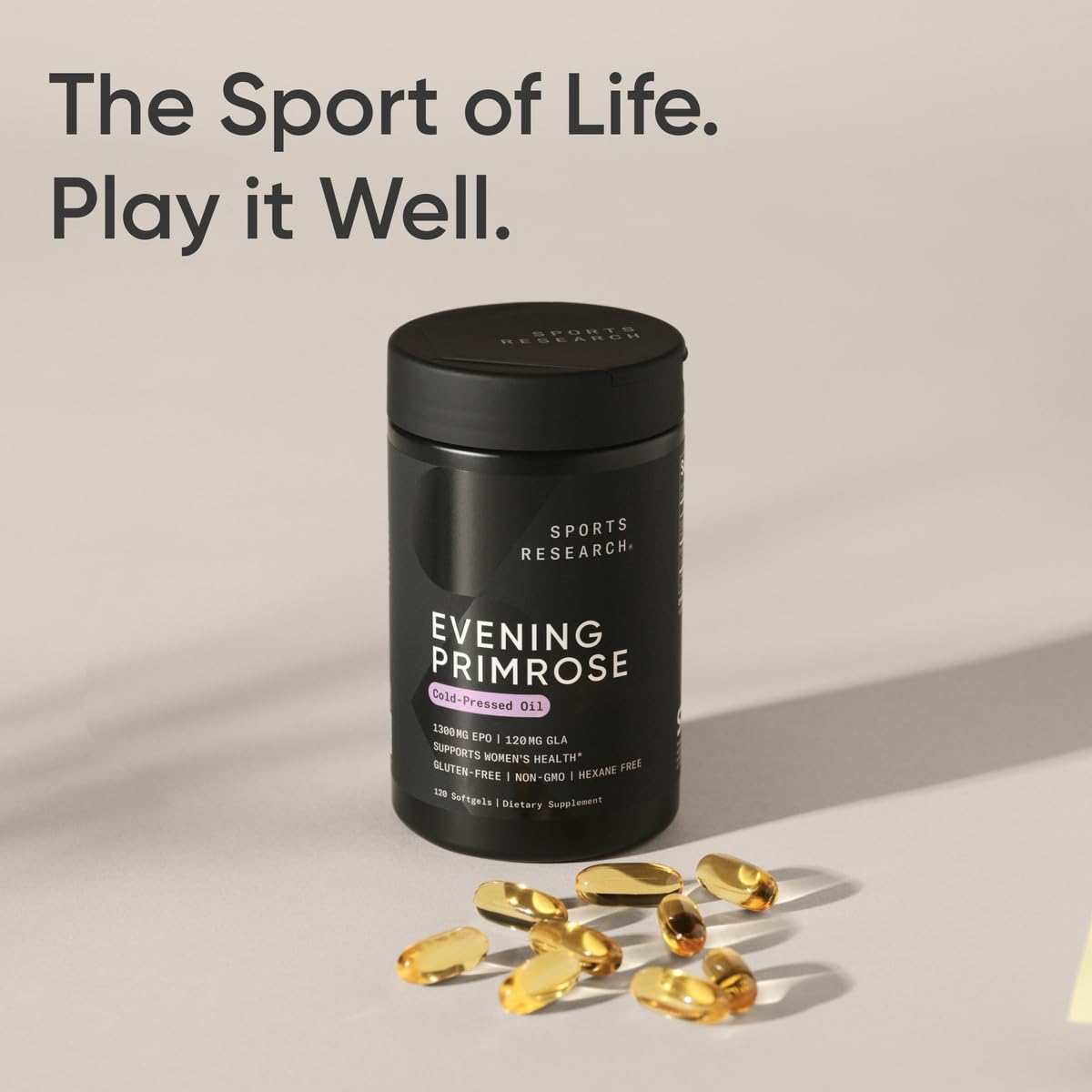 Sports Research Evening Primrose Supplement from Cold Pressed Oil - Softgels for Women’s Health & Skin Health - Gluten Free & Non-GMO GLA - High Potency 1300mg, 120 Count Sports Research uk supplements