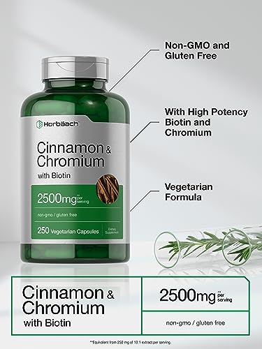 Cinnamon with Chromium Picolinate 2500mg | 250 Capsules | Plus Biotin | Vegetarian Horbäach uk supplements