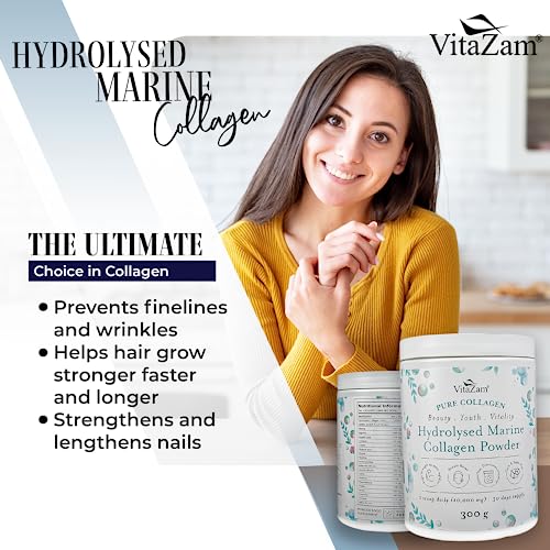 Vitazam Pure Marine Collagen Powder - 100% Hydrolysed Collagen Peptides for Hair Skin and Nails VitaZam uk supplements