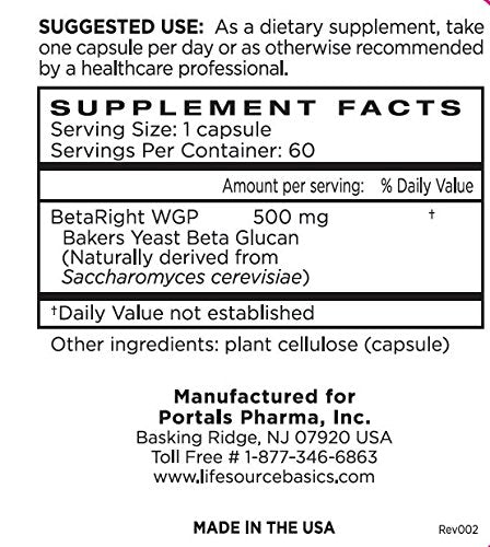 Life Source Basics Immune System Support Activator - High Purity Beta 1,3/1,6 Glucan - Immunity and Vitamin Supplement Non-GMO & Vegan Friendly for Men & Women, Gluten-Free 500 mg - 60 Capsules L LIFE SOURCE BASICS uk supplements