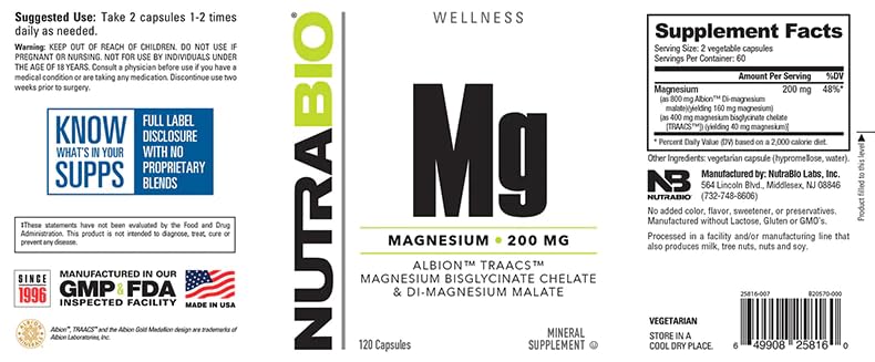 NutraBio Magnesium Supplement, Magnesium Glycinate for Sleep, Biglycinate, D-Magnesium Malate, Muscle & Nerve Support, for Men and Women, 120 Vegetable Capsules NutraBio uk supplements