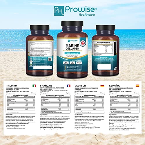 Marine Collagen with Hyaluronic Acid 1100mg | 90 Collagen Capsules High Strength for Women & Men PH PROWISE Healthcare uk supplements