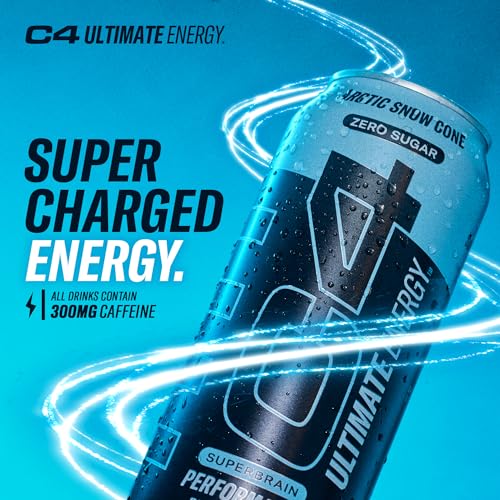 C4 Ultimate Sugar Free Energy Drink 16oz (Pack of 12) | Arctic Snow Cone | Pre Workout Cellucor uk supplements