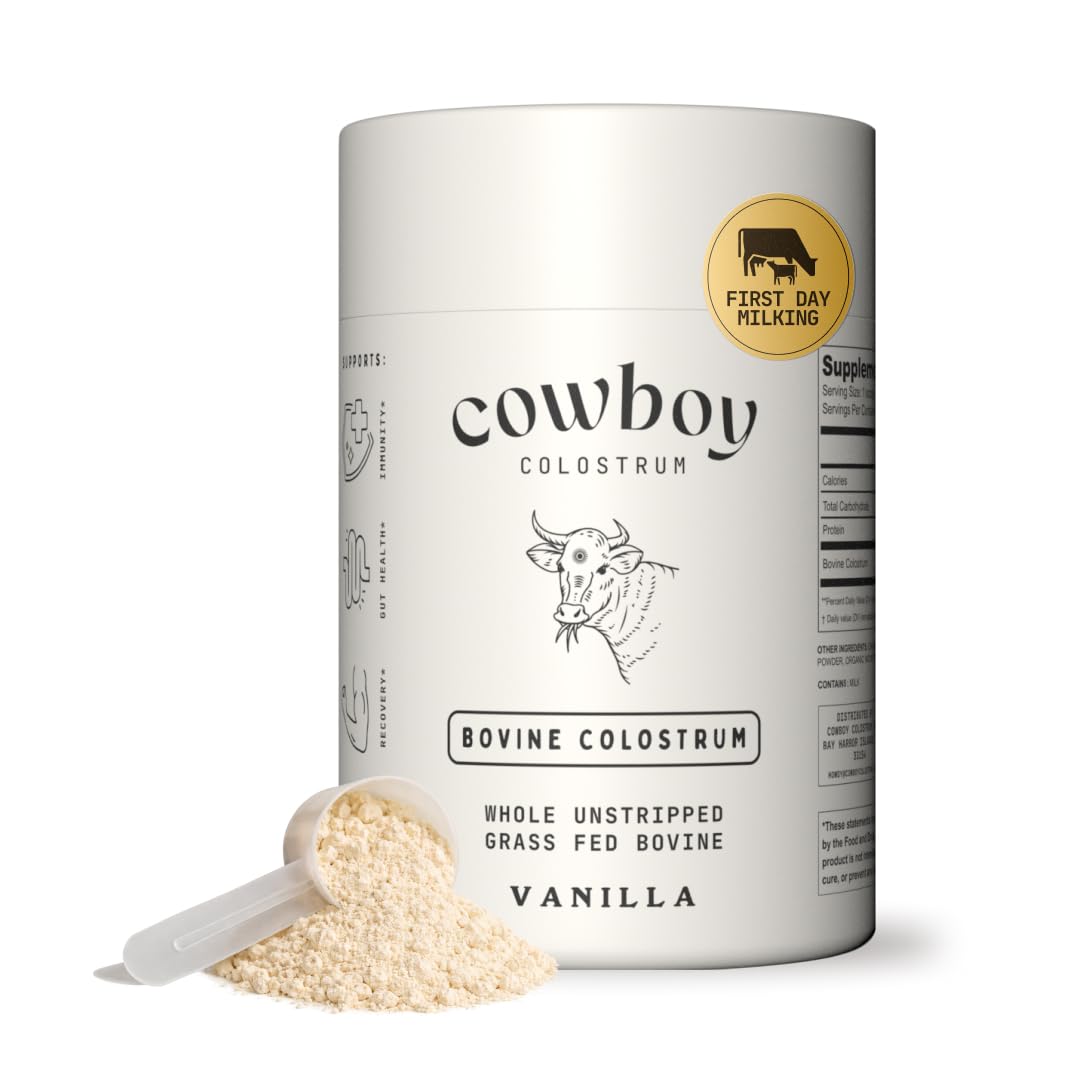 Cowboy - The Exclusive 1st Milking, Whole, Grass Fed Colostrum Supplement for Full Body Health - Bovine Colostrum Powder Packed w/Bioactive Nutrients - Sugar Free (Vanilla, 40 Servings) COWBOY COLOSTRUM uk supplements