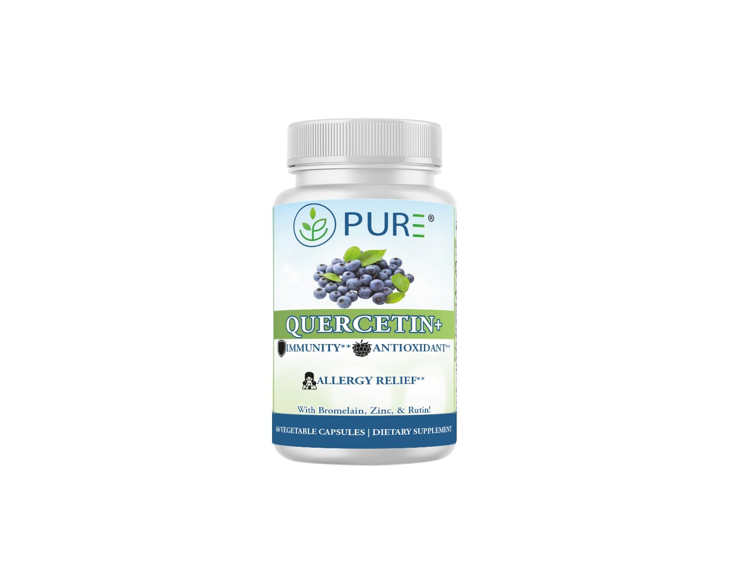 PURE® Quercetin+ with Zinc, Bromelain, Rutin Immune Shield - 60 Capsules - High Bioavailability Antioxidant Complex for Respiratory Health & Viral Defense - Made in USA PURE uk supplements
