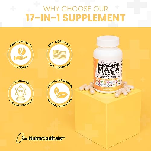 Ashwagandha 5000mg Maca Root 2000mg Fenugreek 3000mg Suppleme Clean Nutraceuticals uk supplements
