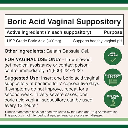 Boric Acid Vaginal Suppositories (600mg, 60 Count) Supports Vaginal pH Balance, Odor Control Double Wood Supplements uk supplements