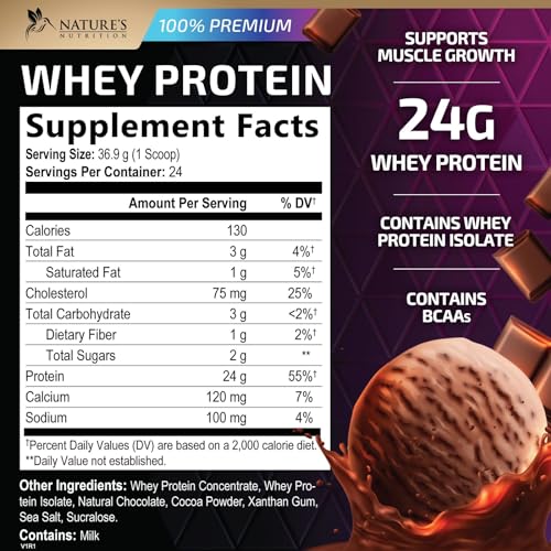 Whey Protein Powder 24g - Chocolate Ice Cream Whey Isolate Protein for Muscle Growth Nature's Nutrition uk supplements