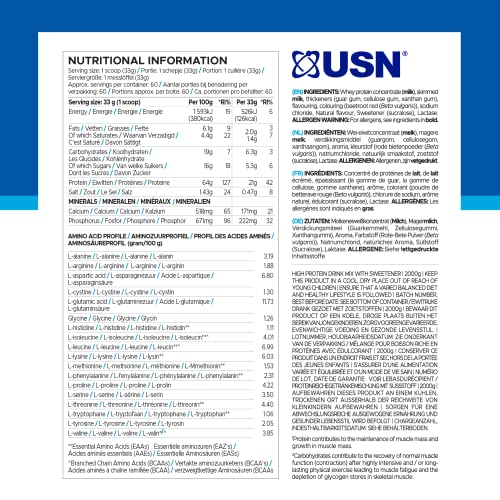 USN Whey+ Strawberry Protein Powder 2kg - Muscle Building & Recovery Protein Shakes USN uk supplements