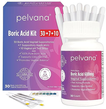 Pelvana Boric Acid Suppositories for Women 30 + 7 Applicators + 10 pH Test Strips Pelvana uk supplements