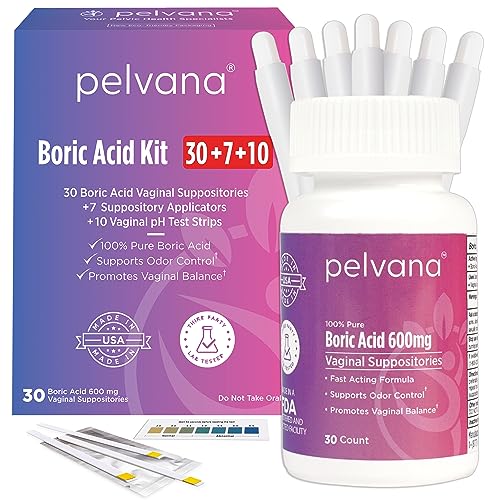 Pelvana Boric Acid Suppositories for Women 30 + 7 Applicators + 10 pH Test Strips Pelvana uk supplements