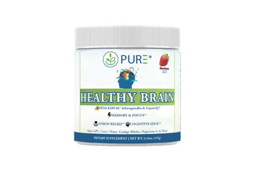 PURE® Healthy Brain Nootropic Powder - 30 Servings - 1.25g Lion’s Mane, 600mg Alpha-GPC & KSM-66® Ashwagandha - Cognitive Support for Memory, Focus & Stress Relief - 147 Grams, Strawberry Flavor! PURE uk supplements