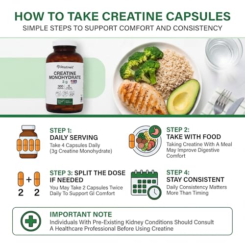 PRISTINE'S Creatine Monohydrate Capsules for Women & Men - NSF Certified 75 Day Supply 3G Muscle Growth Support Supplement - Cognitive & Athletic Performance Support - Enhanced Recovery PRISTINE'S uk supplements