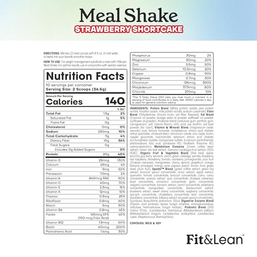 Fit & Lean Meal Shake, Fat Burning Meal Replacement, Protein, Fiber, Probiotics, Strawberry Fit & Lean uk supplements