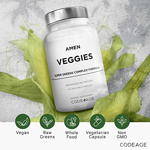 Amen Veggies, Daily Veggies Vitamins Supplement, Vegetables Vegan Blend & Whole-Food Raw Greens Multivitamin Capsules, Mushroom Complex, Superfood, Minerals, Green Vegetable Nutrients, Non-GMO, 90 ct Amen uk supplements
