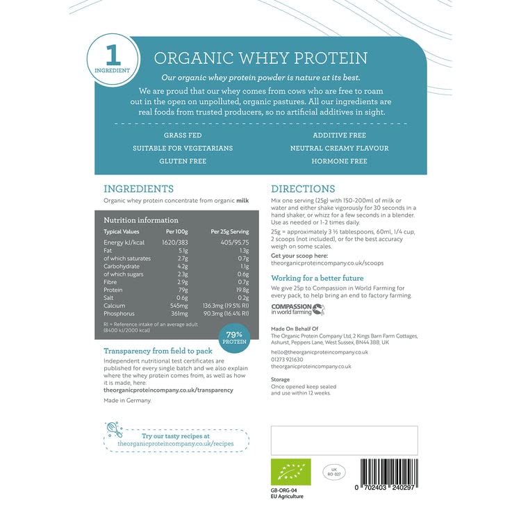 The Organic Protein Co. - Pure Unflavoured Organic Whey Protein Powder | SOYA & Gluten Free w The Organic Protein Company uk supplements