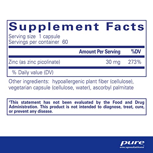 Pure Encapsulations Zinc 30 mg - Highly Absorbable - 60 Capsules Pure Encapsulations uk supplements
