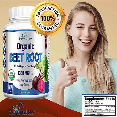 YUMMYVITE Organic Beet Root Powder Tablets - 1350mg with Black Pepper for Faster YUMMYVITE uk supplements
