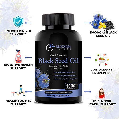 Black Seed Oil Capsules 1000mg - Premium Black Cumin Seed Oil Capsules - Black Seed Blossom Nature uk supplements