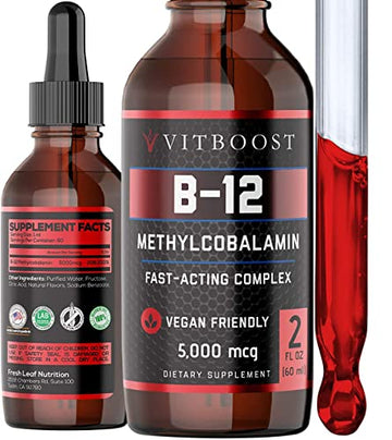 VITBOOST Vegan Liquid B-12 Drops – 60 x 5000 mcg Extra Strength Raspberry Flavored VITBOOST uk supplements