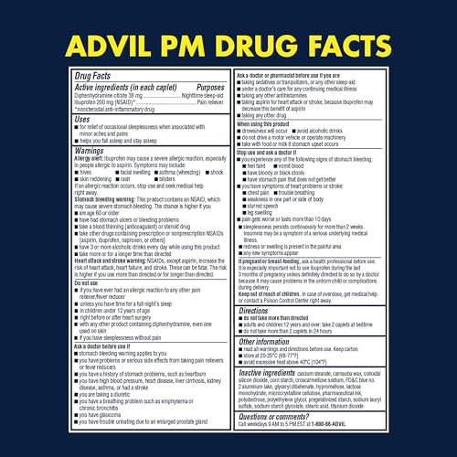 Advil Pain Reliever and Fever Reducer, Ibuprofen 200mg for Pain Relief - 300 Count, Advil PM Pain Reliever and Nighttime Sleep Aid, Ibuprofen for Pain Relief and Diphenhydramine Citrate - 2 Count Advil uk supplements