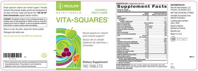 NeoLife Vita-Squares - Chewable Multivitamin for Kids, 18 Essential Vitamins & Minerals, Iron, Zinc, Vitamin D3, B-Complex NeoLife uk supplements