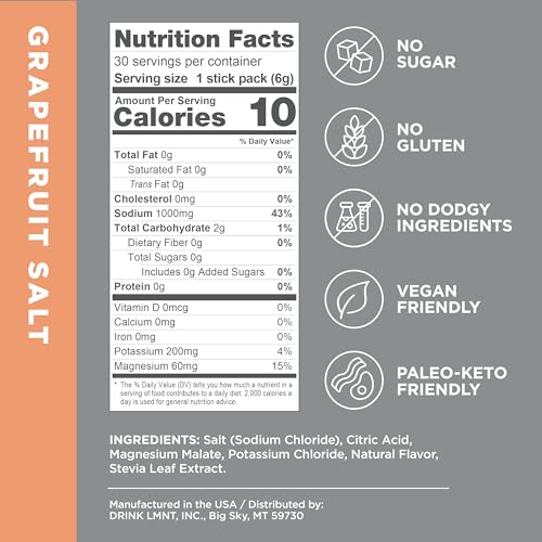 LMNT Zero-Sugar Electrolytes - Grapefruit Salt - Hydration Powder Packets | No Dodgy Drink LMNT uk supplements