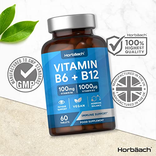 Vitamin B6 and B12 Tablets High Strength | 60 Count | with 100mg of Vitamin B6 Horbäach uk supplements