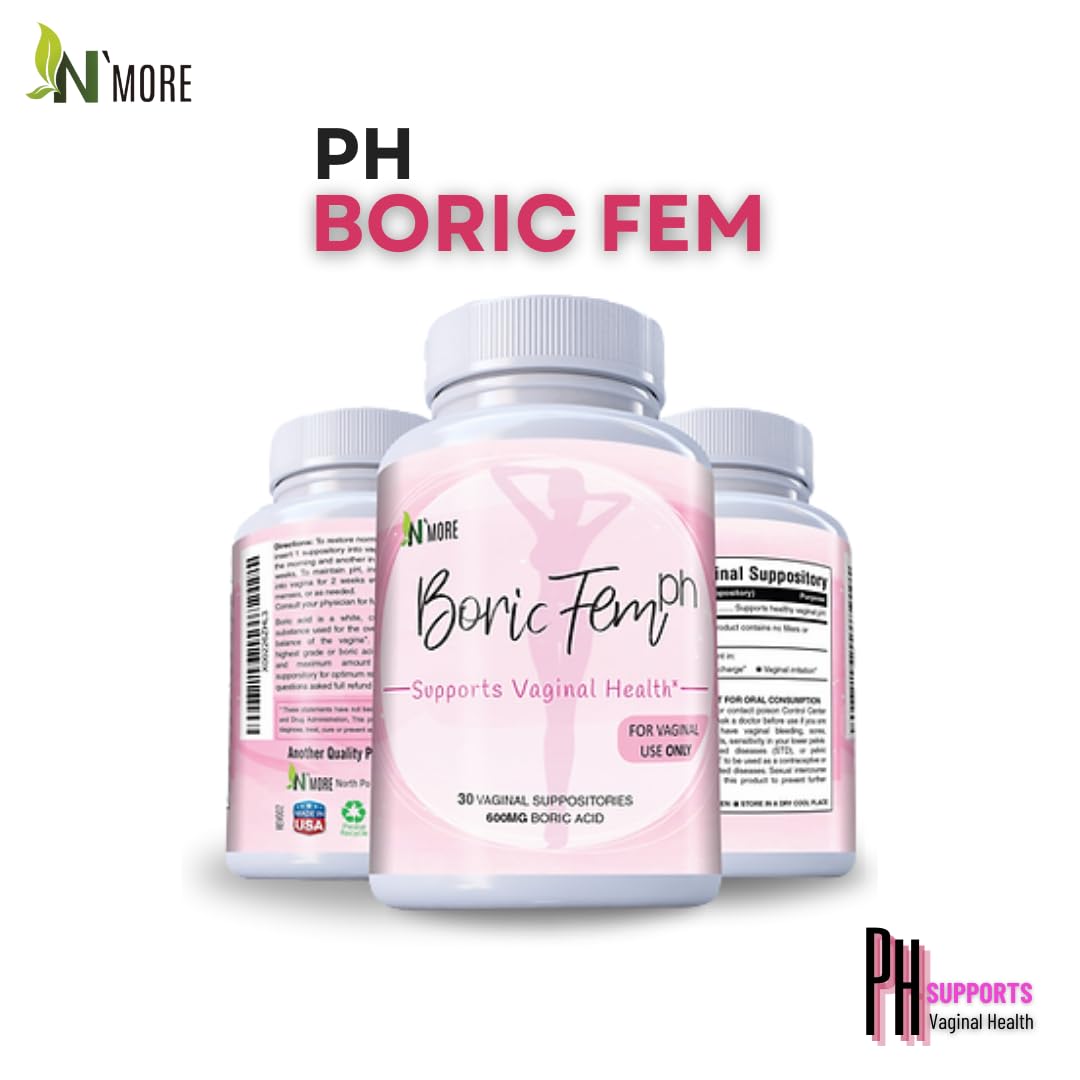 N'More Boric Acid Vaginal Suppositories- 100% Pure - Made in USA- Boricfem Vaginal Health Supplement- 30 Servings (Pack of 1) N'More uk supplements