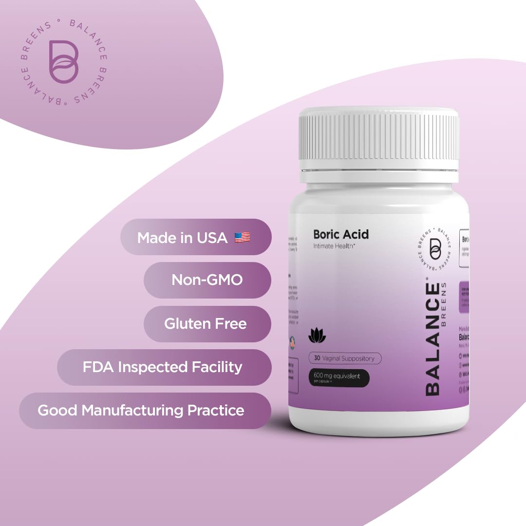 Boric Acid Suppositories for Women 600 mg - 30 Vaginal Use Capsules - ph Balance Pills, Odor Control Balancebreens uk supplements