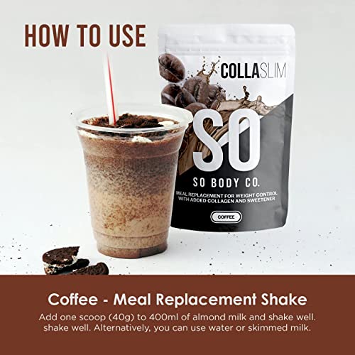 CollaSlim, Meal Replacement Shake with Added Collagen, Vitamins and Minerals, 800g, Balanced Meal Shake, Healthy Shake, Coffee Diet Shake. So Body Co uk supplements