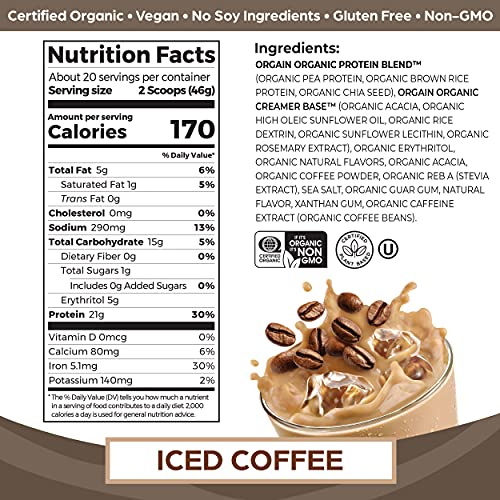 Orgain Organic Vegan Protein Powder, Iced Coffee - 21g Plant Based Protein, Gluten Free Orgain uk supplements