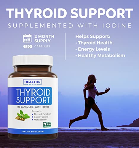 Thyroid Support with Iodine - 120 Capsules (Non-GMO) Healths Harmony uk supplements
