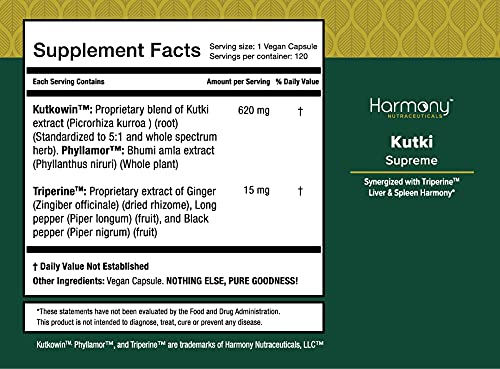 Kutki Supreme - Harmony Nutraceuticals Ayurvedic Medicine for Healthy Skin, Immune and Respiratory Systems - 120 Vegan Organic Capsules Harmony Nutraceuticals uk supplements