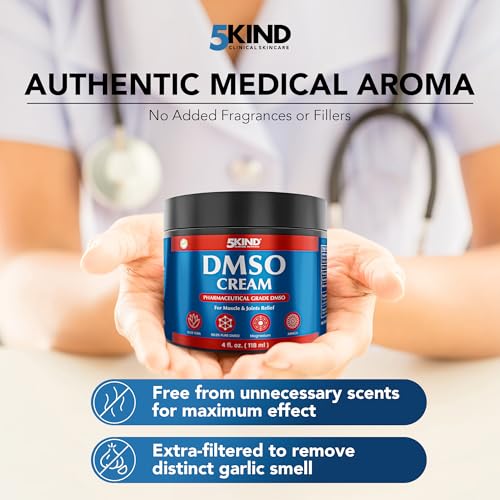 5Kind DMSO Cream for Pain Relief 4 fl oz - 99.9% Pure DMSO Pharmaceutical Grade Cream - Aloe Vera, Magnesium, Arnica & Menthol - Topical Muscle and Joint Pain Relief - Registered NDC - Made in USA 5kind clinical skincare uk supplements