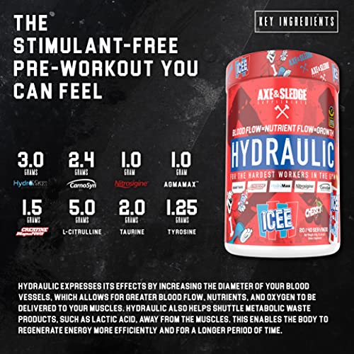Axe & Sledge Supplements Hydraulic Stimulant-Free Pre-Workout Powder, ICEE Blue Axe & Sledge uk supplements