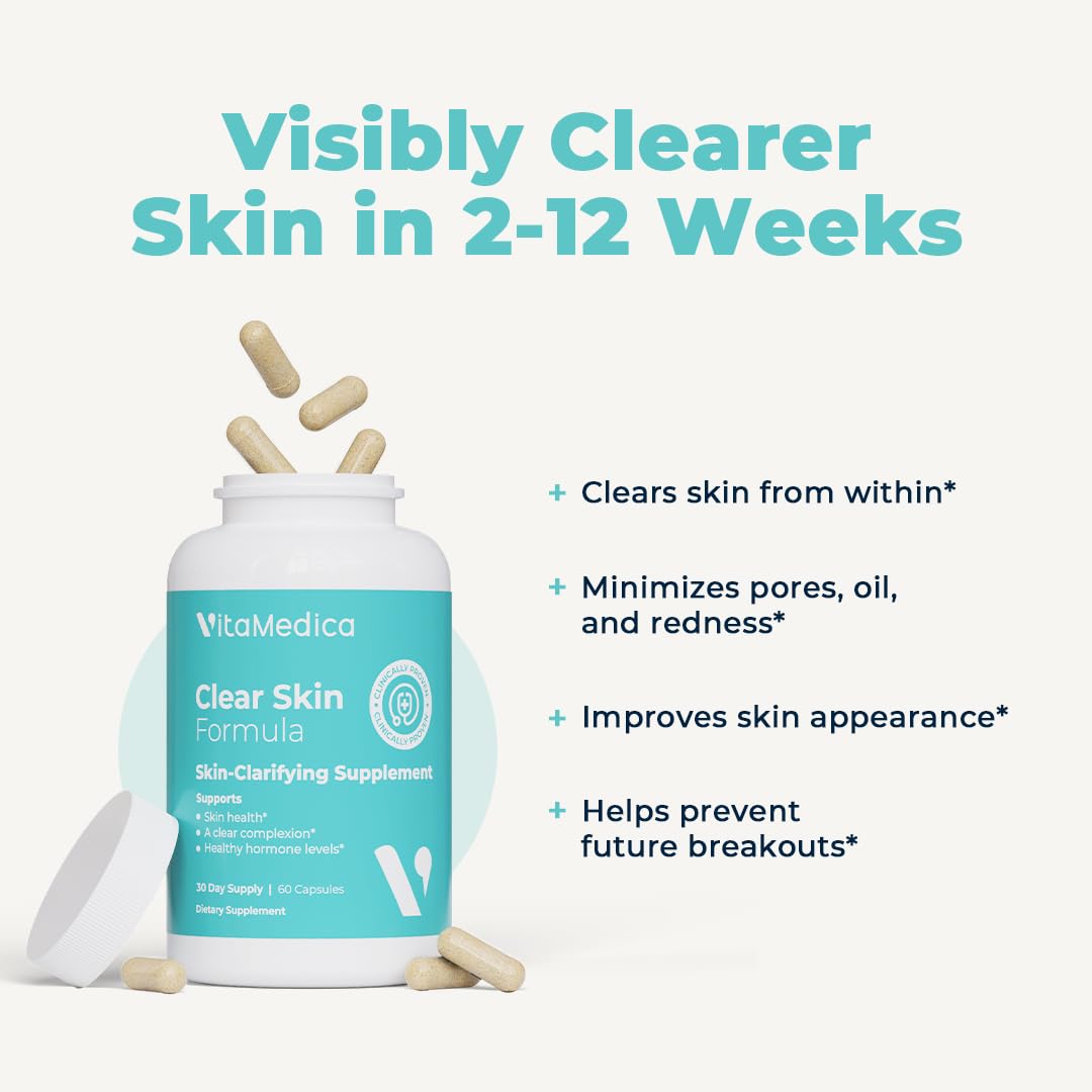 VitaMedica Clear Skin Vitamin Formula | Noncystic Acne Supplement for Skin Clearing | Breakout Treatment for Women and Men | Vitamins A, C, E, Selenium, Chromium, and Zinc for Skin Health | 2 Pack VitaMedica uk supplements