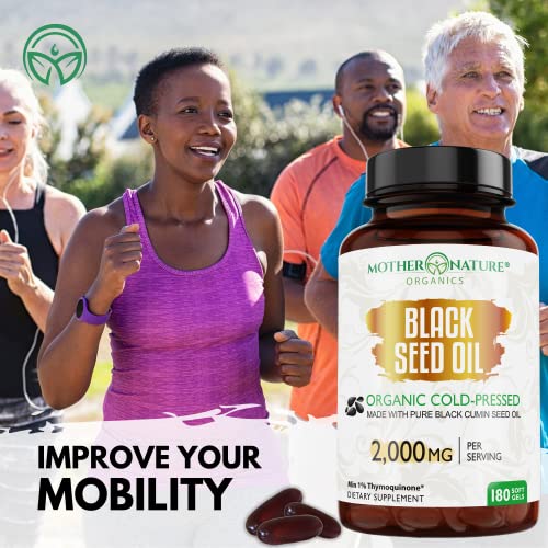 Organic Black Seed Oil Capsules - 3 Month Supply - 180 Count (2000mg Per Serving) Mother Nature Organics Superfoods for Organic Living uk supplements