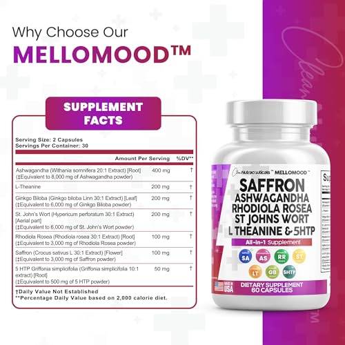 Clean Saffron Supplements with Ashwagandha 8000mg - Mood Support with L-Theanine Clean Nutraceuticals uk supplements