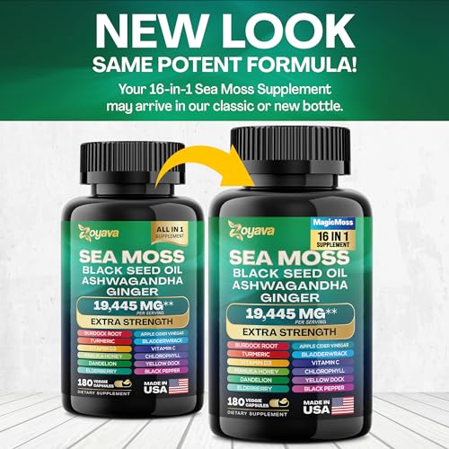 Sea Moss 7000mg Black Seed Oil 4000mg Ashwagandha 2000mg Turmeric 2000mg Zoyava uk supplements