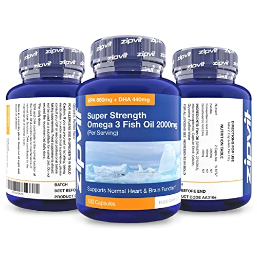 Omega 3 Fish Oil 2000mg, EPA 660mg DHA 440mg per Daily Serving. 120 Capsules Zipvit uk supplements