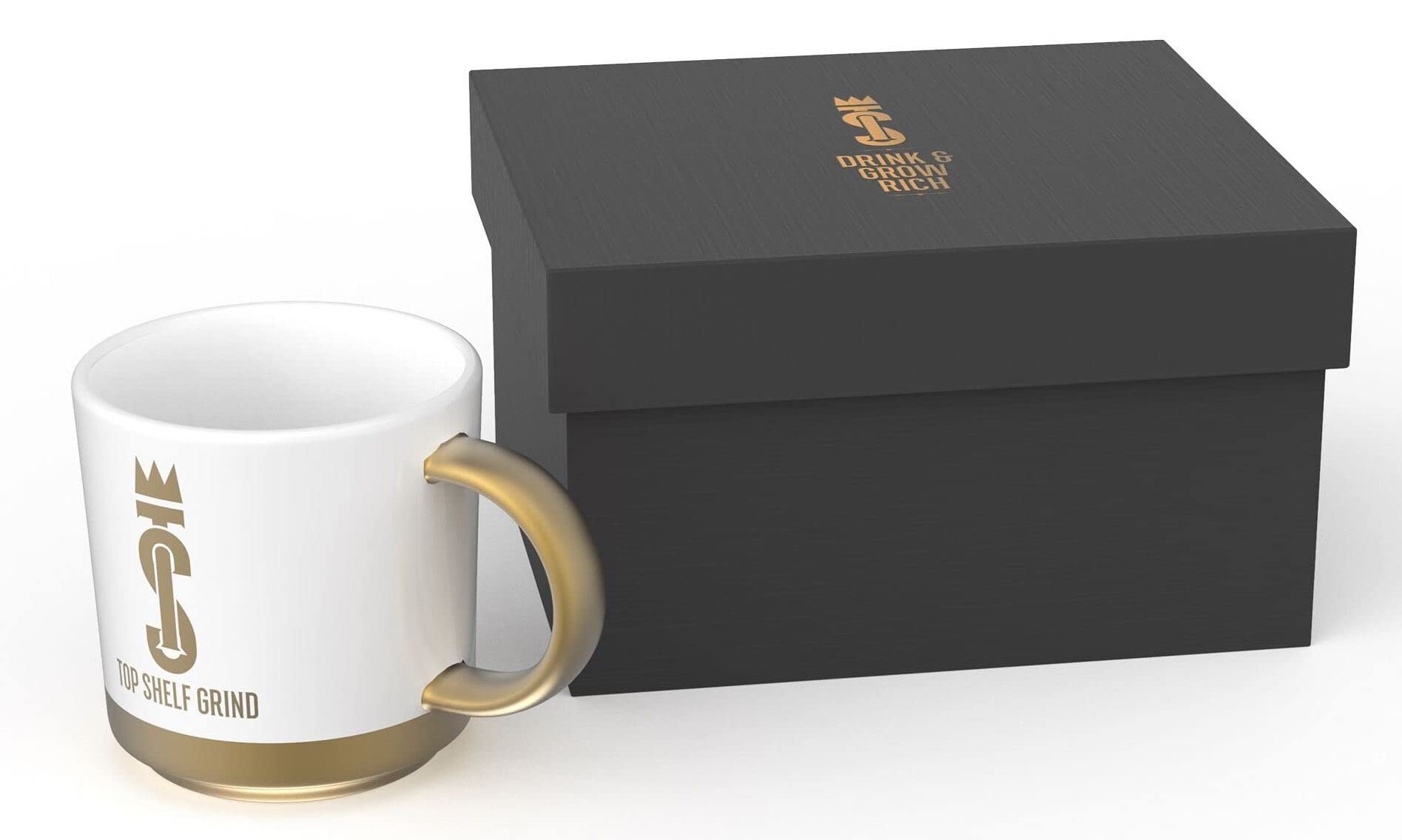 Top Shelf Grind Coffee Mug - The Prosperity Cup (Drink & Grow Rich) - White & Gold Join Top Shelf Grind uk supplements