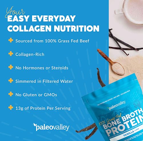 Paleovalley 100% Grass Fed Bone Broth Protein Powder - Vanilla - Rich in Collagen for Hair Paleovalley uk supplements