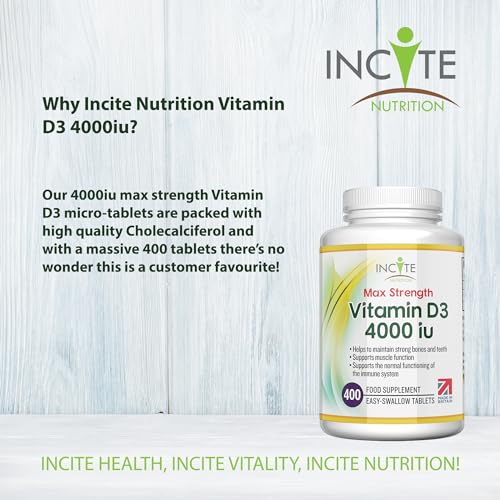 Vitamin D3 4000 iu - Vitamin D Tablets - 1 Year Supply Tablets - Vegetarian - Vitamin D Incite Nutrition uk supplements