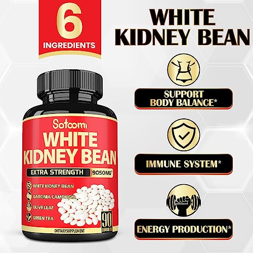 Pure White Kidney Bean Extract Capsules - 6 Herbal Ingredients 9050 mg Equivalent Satoomi uk supplements