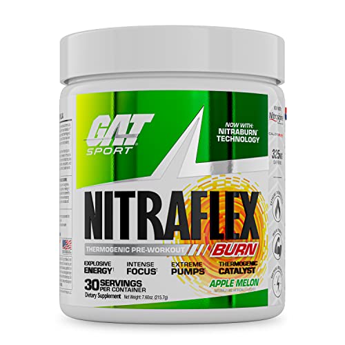 GAT SPORT NITRAFLEX Burn, Pre Workout Thermogenic Powder, Apple Melon, 30 Servings GAT SPORT uk supplements