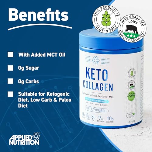 Applied Nutrition Keto Protein Powder, Hydrolysed Collagen Peptides + MCT Healthy Fats & Skin, Ketogenic & Paleo Diet Applied Nutrition uk supplements
