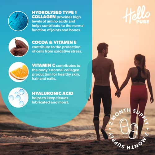 Marine Collagen Capsules - 1855mg - 120 Capsules - Enriched with Hyaluronic Acid & Vitamins C & E Hello Pure uk supplements