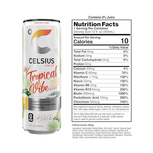 CELSIUS Sparkling Tropical Vibe, Functional Essential Energy Drink 12 Fl Oz (Pack of 12) CELSIUS uk supplements